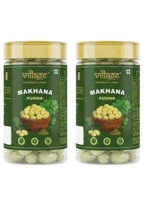 Village The House Of Food Roasted Makhana Pudina Flavor | Crunchy Minty Healthy Snack In Rice Bran Oil Gluten Free Protein Rich Low Calorie Munchies 70G Jar Pack 2