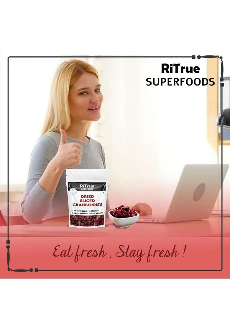 Ritrue Dried Sliced Cranberry 1 Kg Gluten Free Vegan Non Gmo Usa Cranberries Dry Fruits - Indya