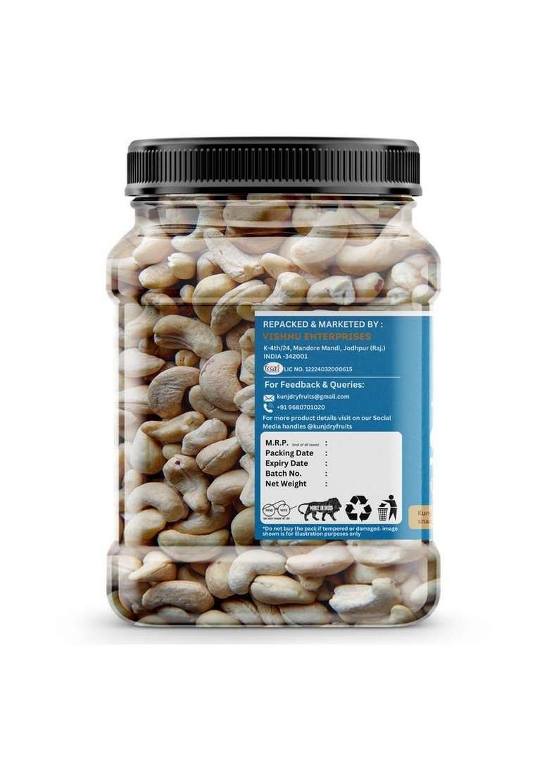 Kunj Premium 180 Cashews Kaju | 100 Natural Whole High In Protein Healthy Fats Essential Minerals Supports Heart Health Energy Skin Glow 1Kg - Indya