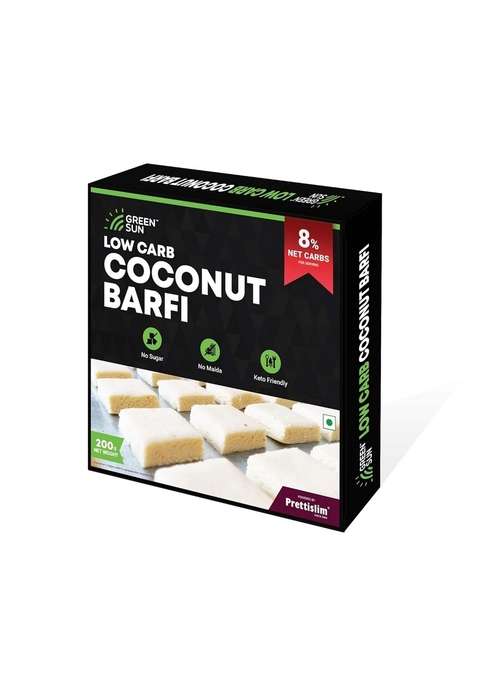 Green Sun Low Carb Coconut Barfi | 200 G 0 8 Net Per Keto Friendly| Sugar Free Guilt Sweet Tasty Diet Burfi Desi Ghee |Fresh Nariyal