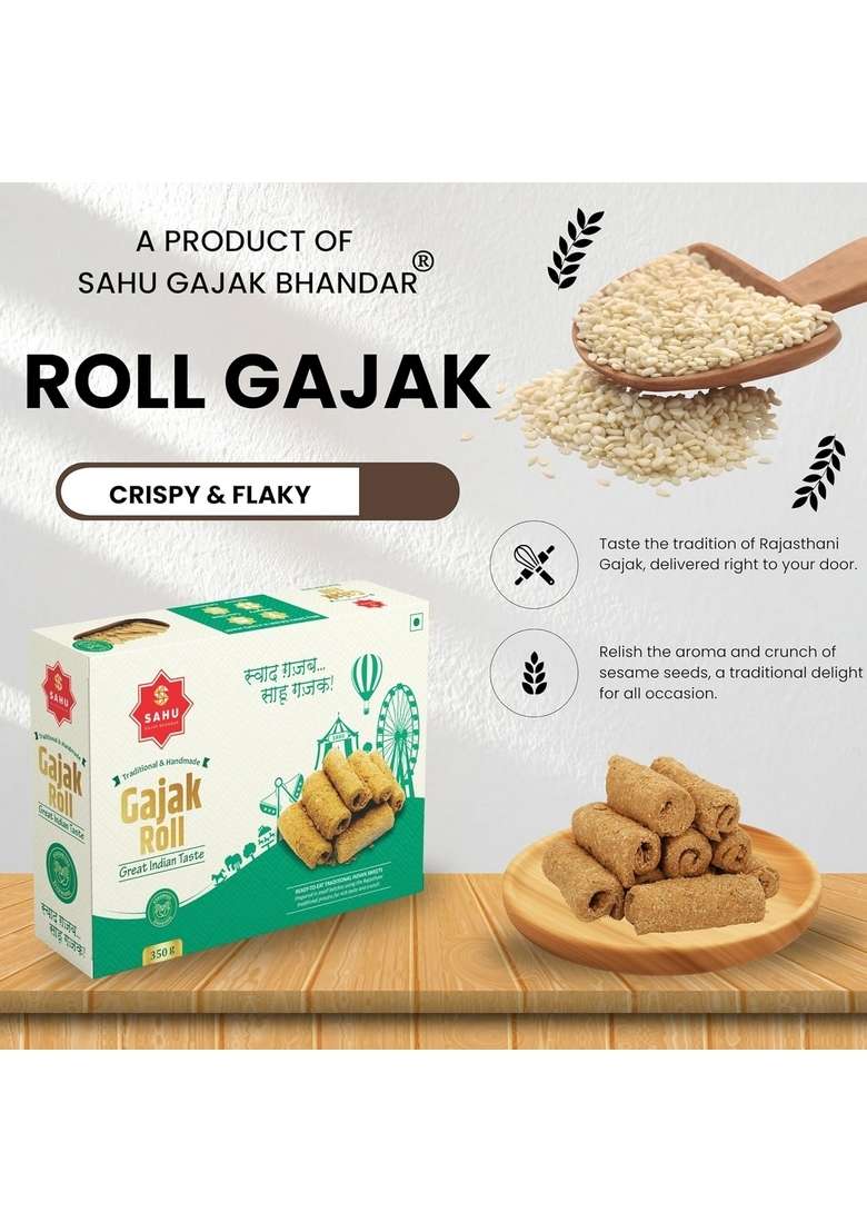 Sahu Gajak Bhandar Rajasthani Homemade Crispy Gazak Sweet Roll 350G | Gajjak Sesame Chikki Tilkut Sweets Ghachak Gazzak Healthy Snack Gift Boxes - Indya