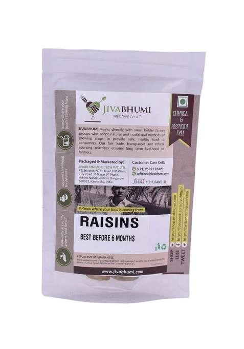 Jivabhumi Certified Organic Raisins 250G | 100 Natural Sun Dried Kishmish No Added Sugar Or Preservatives Rich In Fiber Iron Antioxidants Healthy Snack Sweetener For Baking Cooking