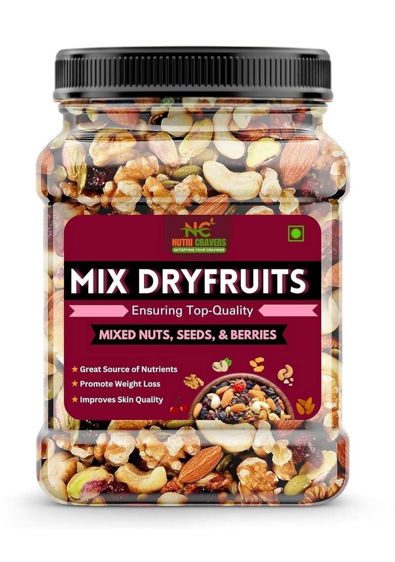 Nutri Cravers Healthy Mixed Dry Fruits 500 Gram Jar Pack| Premium Blend Of Dried Almonds Cashews Black Green Raisins Cranberries More | Nutrient Rich Snack For Wellness - Indya