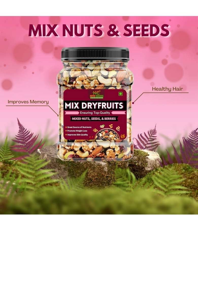 Nutri Cravers Healthy Mixed Dry Fruits 500 Gram Jar Pack| Premium Blend Of Dried Almonds Cashews Black Green Raisins Cranberries More | Nutrient Rich Snack For Wellness - Indya