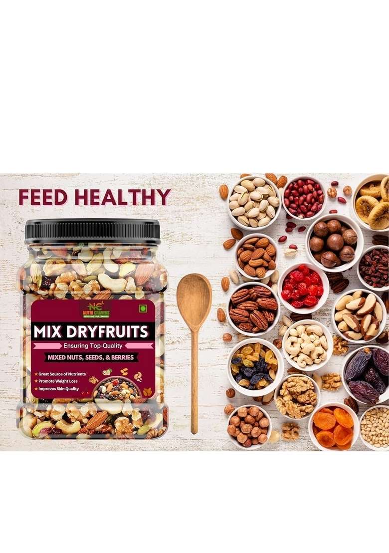 Nutri Cravers Healthy Mixed Dry Fruits 500 Gram Jar Pack| Premium Blend Of Dried Almonds Cashews Black Green Raisins Cranberries More | Nutrient Rich Snack For Wellness - Indya