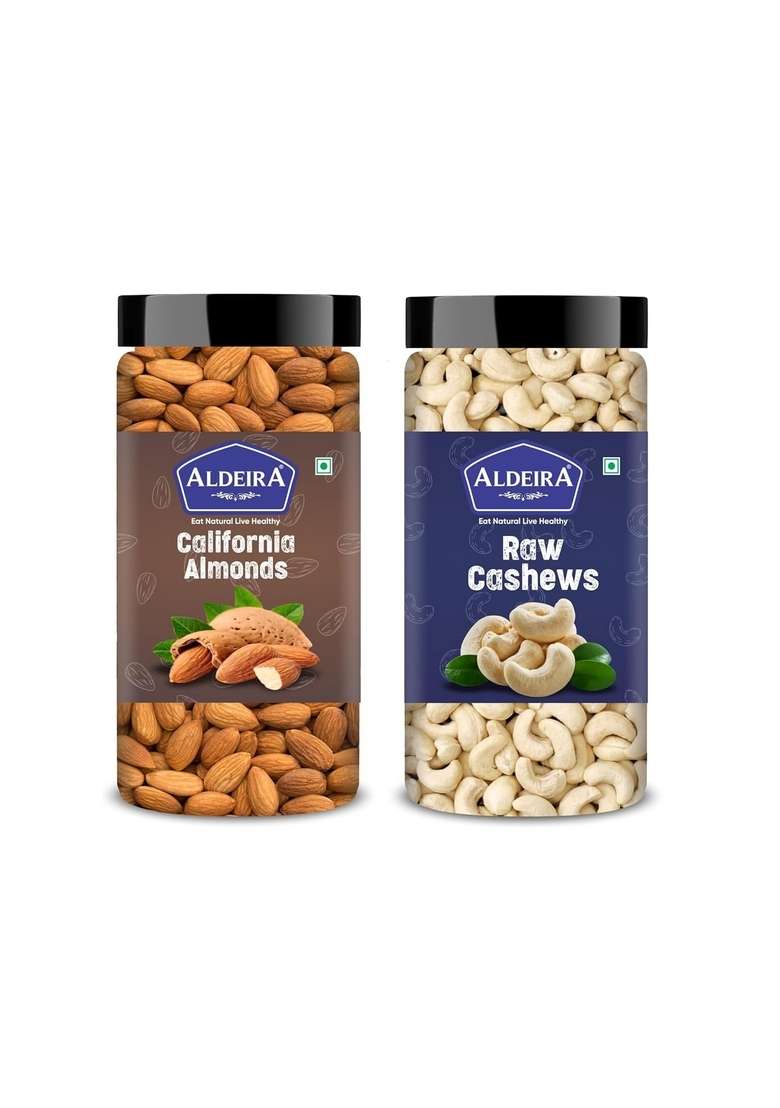 Aldeira Natural Raw California Almonds Whole Cashews Jar Combo – Fresh Unsalted Dry Fruits Pack | 200G - Indya