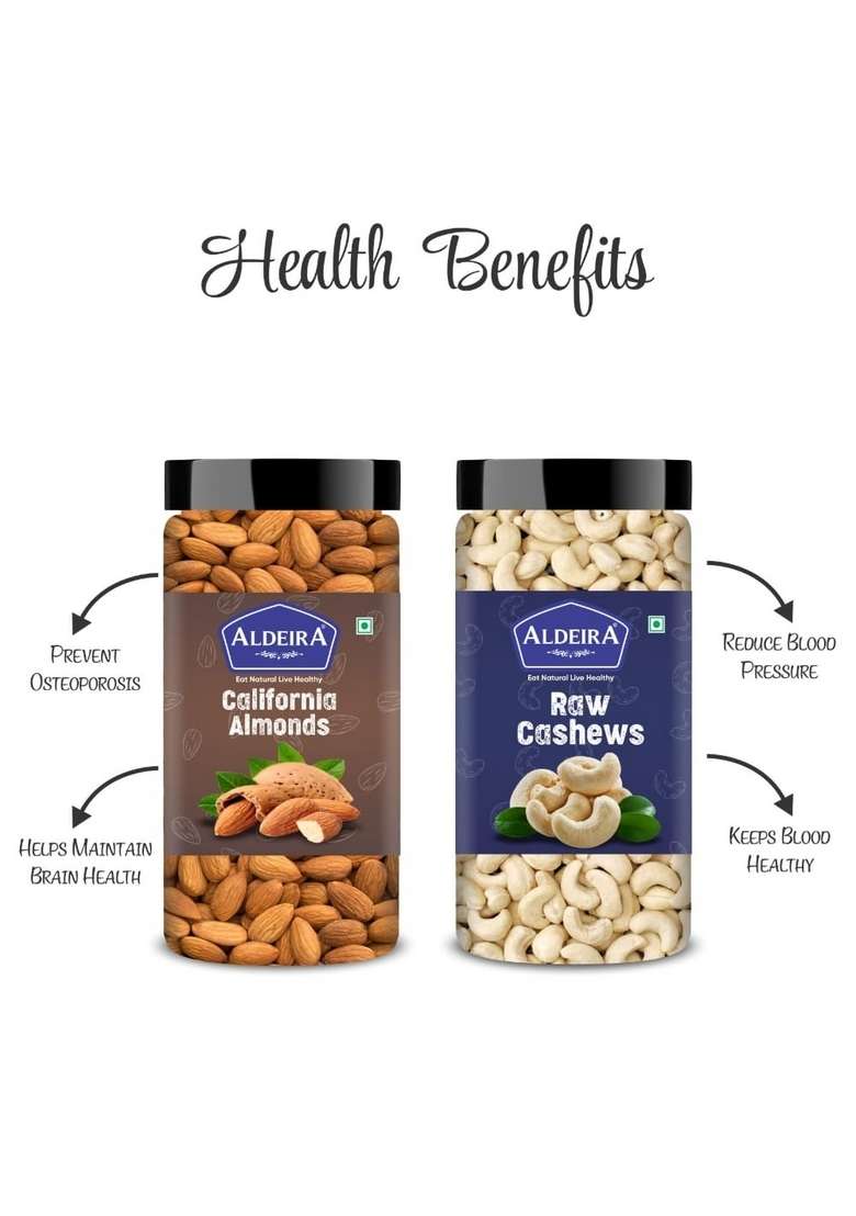 Aldeira Natural Raw California Almonds Whole Cashews Jar Combo – Fresh Unsalted Dry Fruits Pack | 200G - Indya