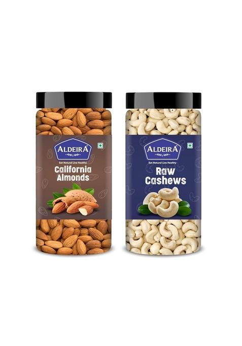 Aldeira Natural Raw California Almonds Whole Cashews Jar Combo – Fresh Unsalted Dry Fruits Pack | 200G