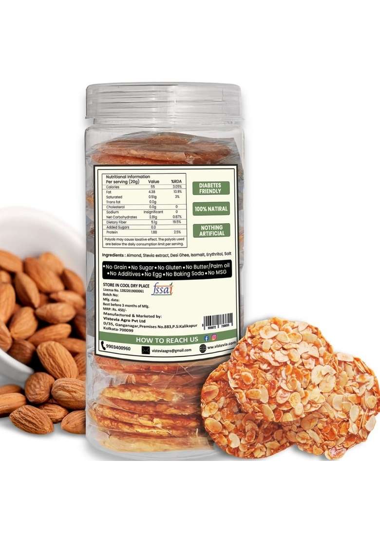 Vistevia Sugar Free Almond Desi Cookies Diabetic And Keto Friendly Made With Almons Ghee Stevia Only No Artificial Ingredients Gluten Delicious To Taste - Indya