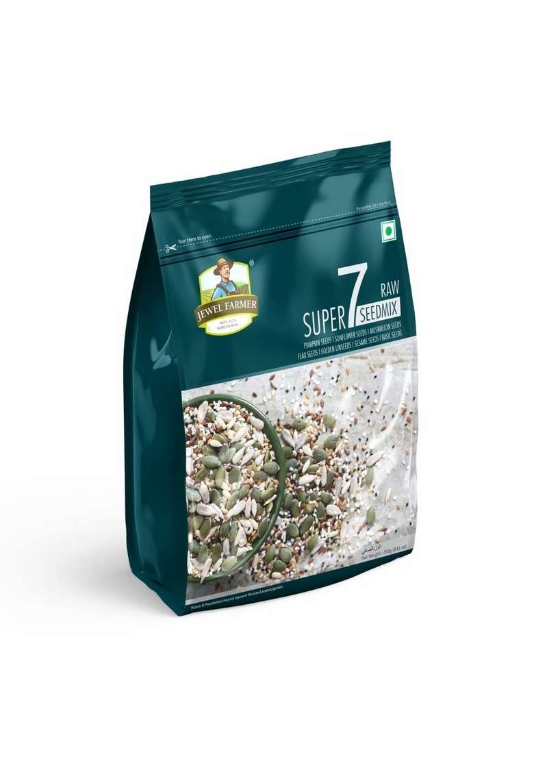 Jewel Farmer Raw Super 7In1 Seedmix 250G With Pumpkin Sunflower Muskmelon Flax Golden Linseeds Sesame Basil Seeds - Indya