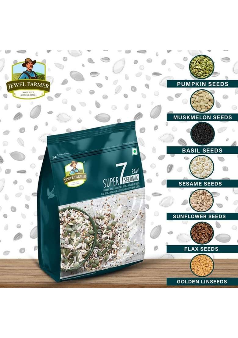 Jewel Farmer Raw Super 7In1 Seedmix 250G With Pumpkin Sunflower Muskmelon Flax Golden Linseeds Sesame Basil Seeds - Indya