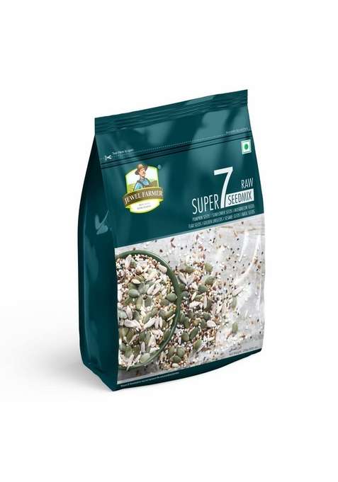 Jewel Farmer Raw Super 7In1 Seedmix 250G With Pumpkin Sunflower Muskmelon Flax Golden Linseeds Sesame Basil Seeds