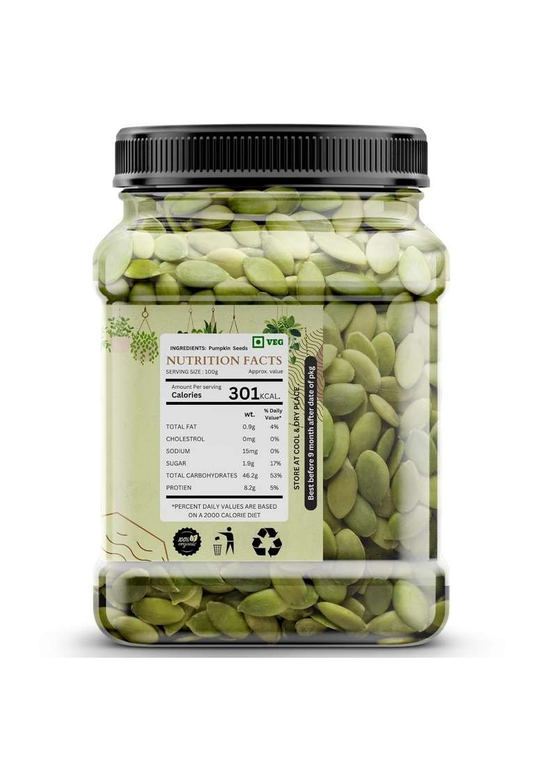 Mv Platter Pumpkin Seeds 1Kg | Kaddu Ke Beej Raw Unroasted For Eating Healthy Diet Snacks Weight Loss Tasty Nutritious Snacking - Indya