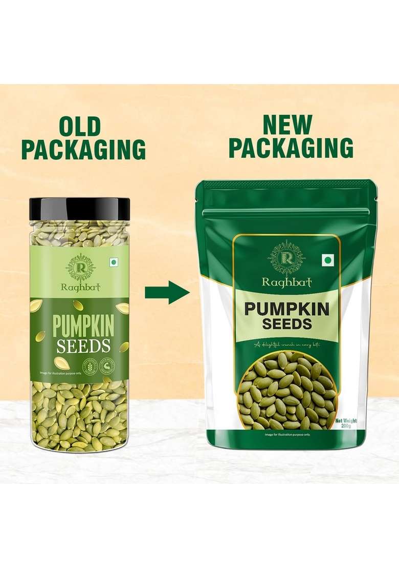 Raghbat Pumpkin Seeds 200G Rich In Protein Dietary Fibre Magnesium Phosphorus Raw Unroasted Source Of Iron Zinc Handpicked Resealable Pack - Indya