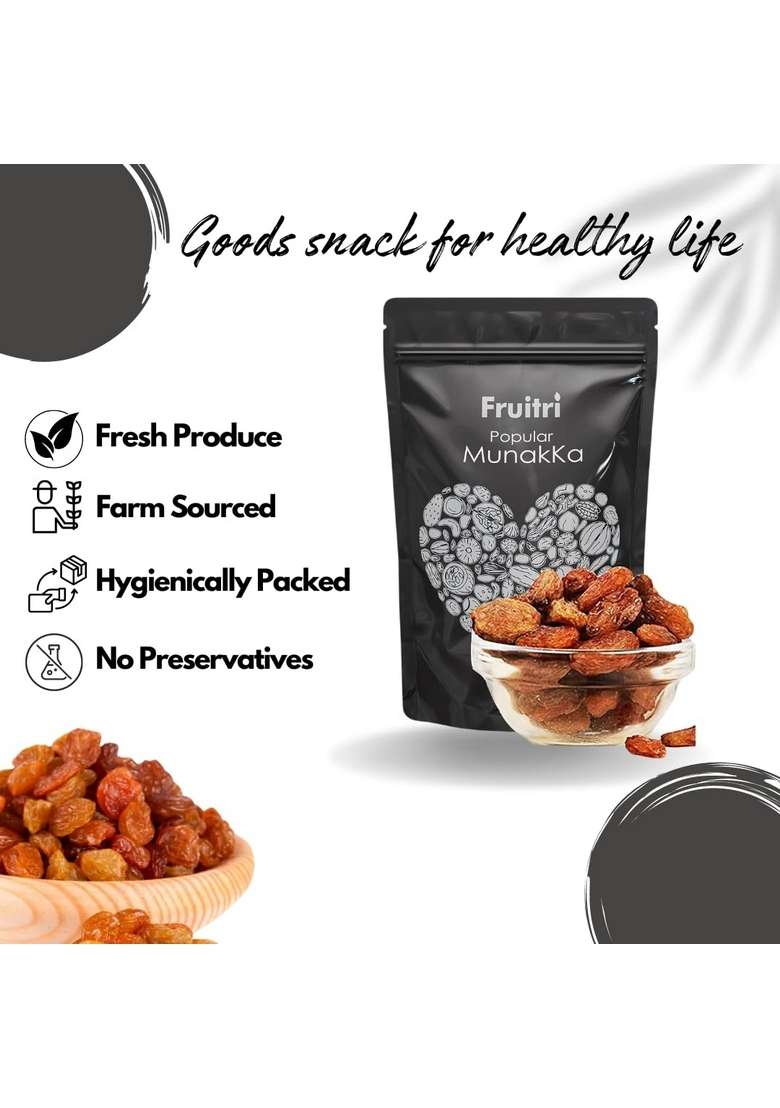 Fruitri Regular Large Raisins With Seeds Munakka Dry Fruit 200 Gm - Indya