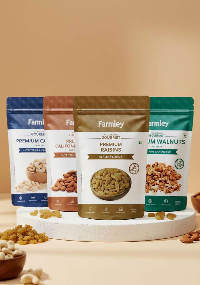 Farmley Dry Fruits Combo Pack 900 G I Almonds 250G | Cashews Raisins 200G Broken Walnuts 200 Mixed Healthy Snacks - Indya