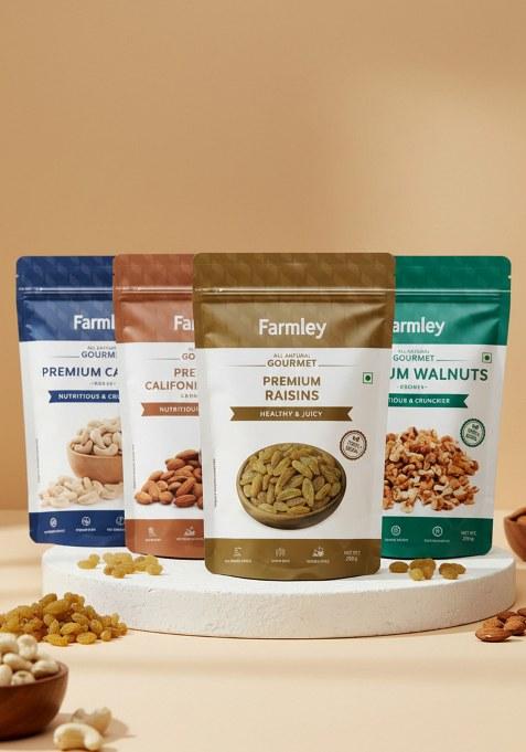 Farmley Dry Fruits Combo Pack 900 G I Almonds 250G | Cashews Raisins 200G Broken Walnuts 200 Mixed Healthy Snacks