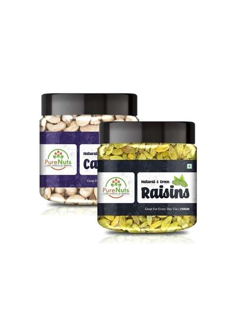 Pure Nuts Combo Dry Fruits Cashew Raisins 250Gm Each | Delicious Crunchy Kaju Premium Nutritious Kishmish Pack Of 2
