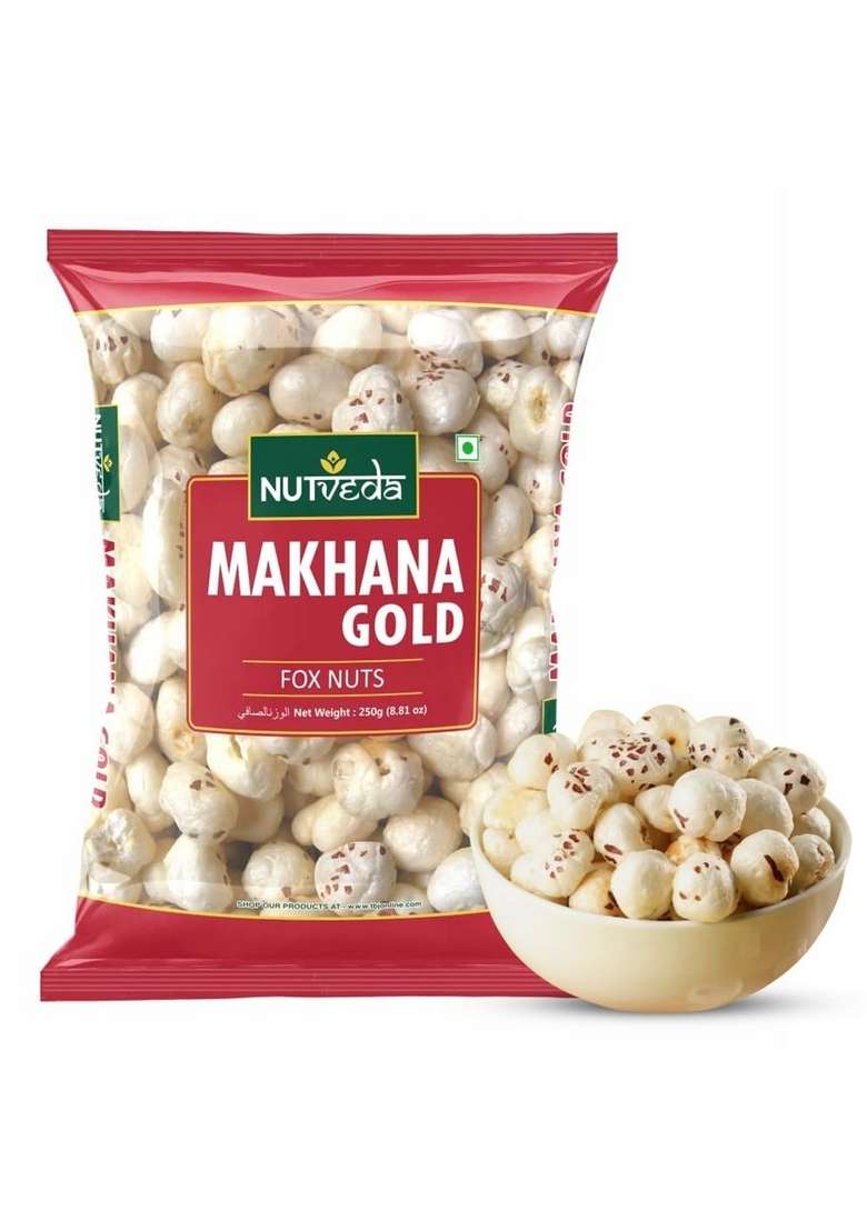 Nutveda Makhana Gold Foxnuts 250Gm Anti Ageing Food | Healthy Snacks With Protein Fiber Vitamins Multiminerals - Indya