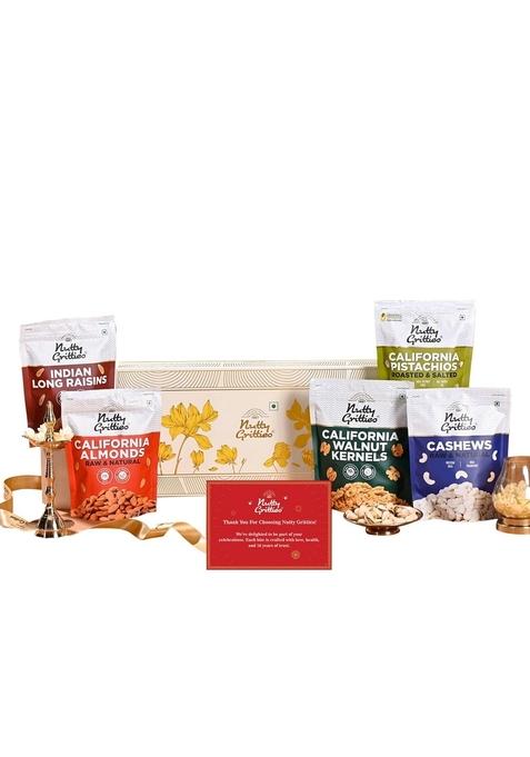 Nutty Gritties Platinum Hamper Diwali Gift Box 1Kg | Festive Assortment With Almonds Cashews Raisins Pistachios Walnuts 200G Each Healthy Gourmet Snack Premium For Family Friends Corporate Celebrations
