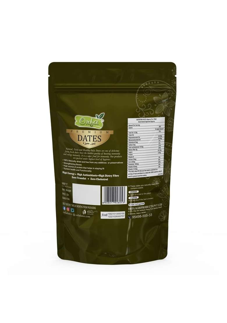 Orfa Natural Sweet Khuneji Indian Desert Uniquely Flavorful Palm Dates Khajoor Khajur Dryfruit 500G Pack - Indya