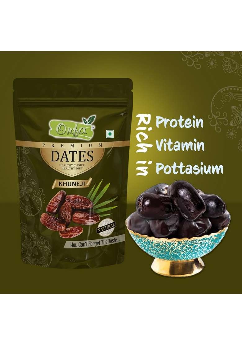 Orfa Natural Sweet Khuneji Indian Desert Uniquely Flavorful Palm Dates Khajoor Khajur Dryfruit 500G Pack - Indya