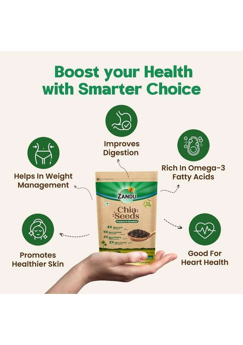 Zandu Chia Seeds 200Gm Pack Of 2 I Premium Raw Rich In Omega 3 Fatty Acids Helps Weight Management Dietary Fiber Protein Resealable - Indya