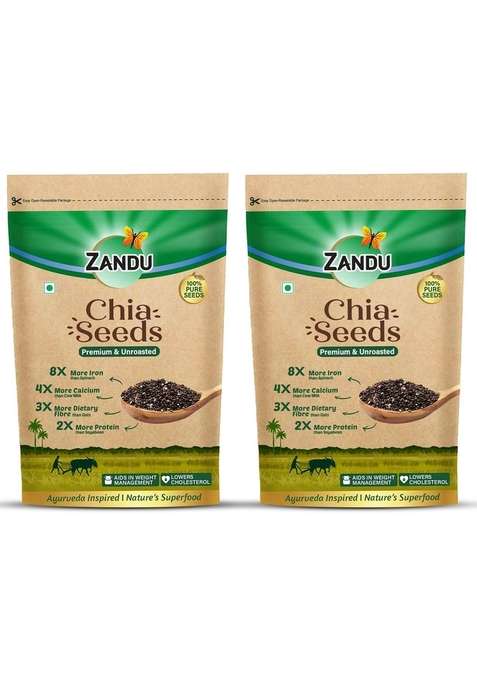 Zandu Chia Seeds 200Gm Pack Of 2 I Premium Raw Rich In Omega 3 Fatty Acids Helps Weight Management Dietary Fiber Protein Resealable