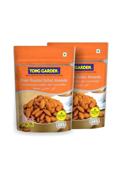 Tong Garden 145Gm Oven Roasted Salted Almonds | Badam Healthy Crunchy Nuts High Protein Snack Packed With Vitamins Minerals Ready To Eat Snacks Pack Of 2
