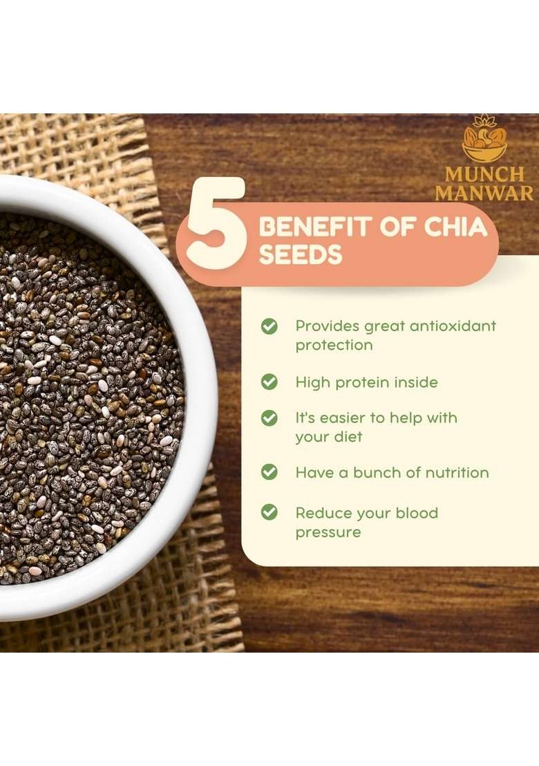 Munch Manwar Premium Raw Chia Seeds Natural Superfood With Omega 3 Protein Fiber Gluten Free Non Gmo For Weight Management Smoothies Baking 1 Kg - Indya