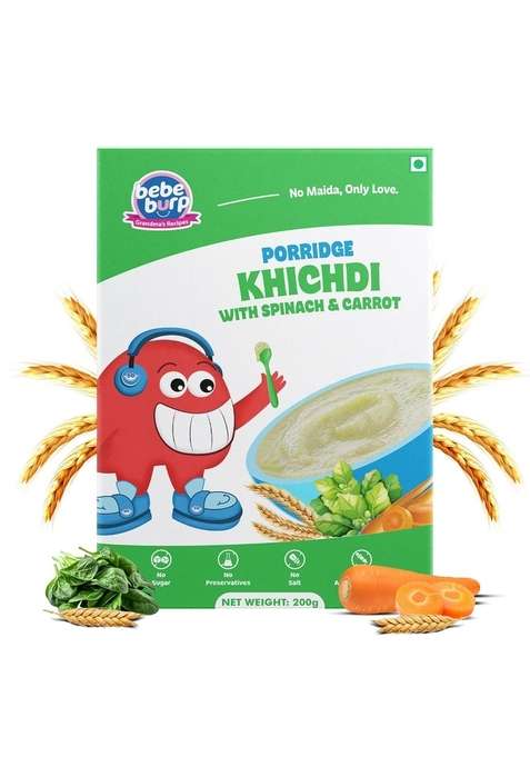 Be'Be' Burp Cereals | Mix Porridge Khichdi With Spinach Carrot| No Sugar Salt Artificial Preservatives Flavours Real Fruits Vegetables 200G