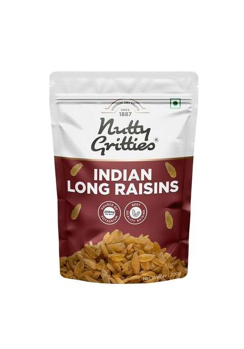 Nutty Gritties Indian Green Raisins Kishmish Long Kismis 200G | Naturally Sweet Juicy High In Iron Fiber Healthy Snack Resealable Pouch
