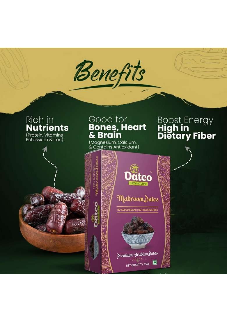 Datco Premium Imported Mabroom Dates Khajoor Khajur | 100 Natural Rich In Calcium Iron And Potassium Instant Energy 250 G Pack Of 1 - Indya