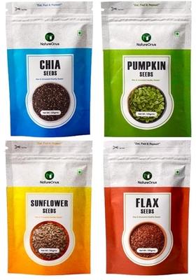 Natureonus All Raw Seeds Combo Pack Of 4 | Chia Pumpkin Sunflower Flax 125G Each Mix Superfoods For Eating Rich In Antioxidants Vitamins Minerals
