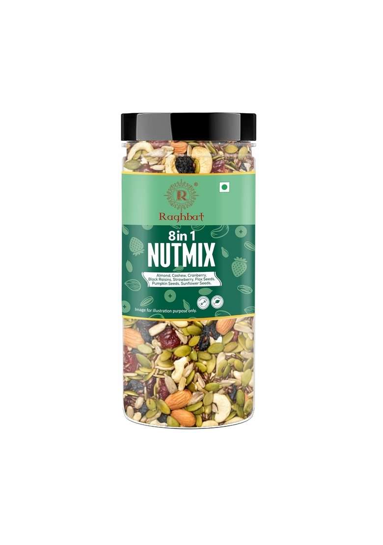 Raghbat Dry Fruit Nut Mix 250G Source Of Protein Magnesium Phosphorus Rich In Dietary Fiber Flavourful Crunchy Snack Almond Cashew Cranberry Black Raisins Strawberry Flax Pumpkin Sunflower Seeds - Indya