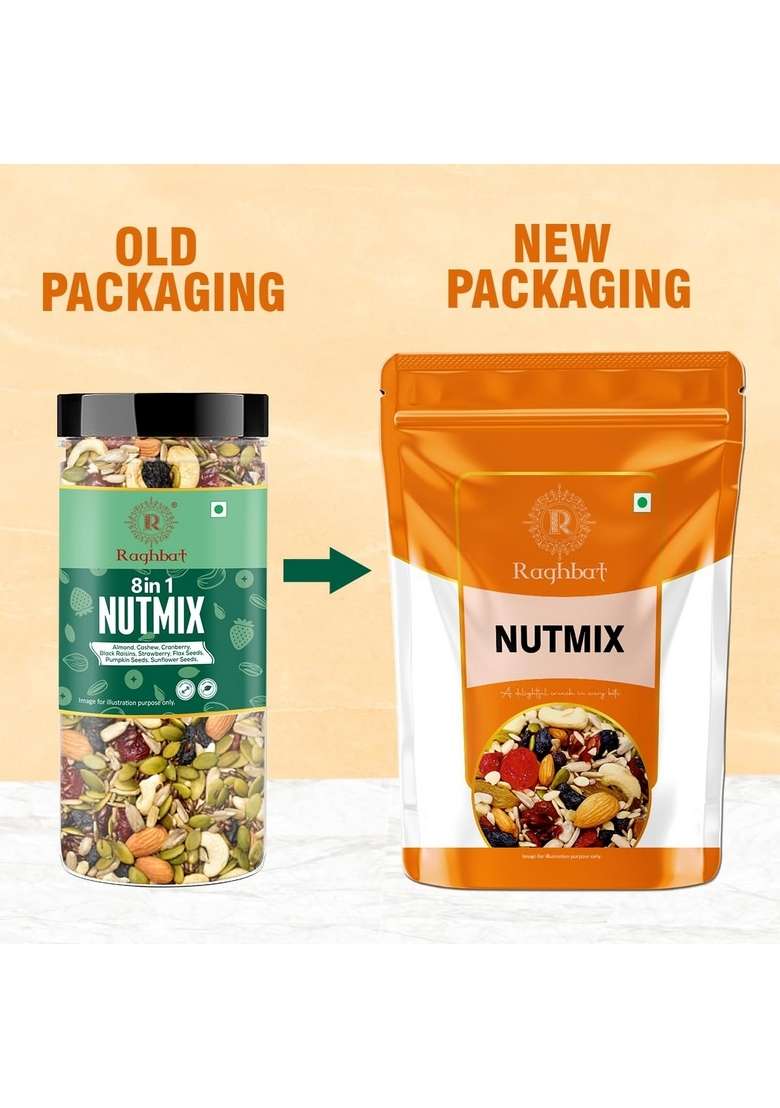 Raghbat Dry Fruit Nut Mix 250G Source Of Protein Magnesium Phosphorus Rich In Dietary Fiber Flavourful Crunchy Snack Almond Cashew Cranberry Black Raisins Strawberry Flax Pumpkin Sunflower Seeds - Indya