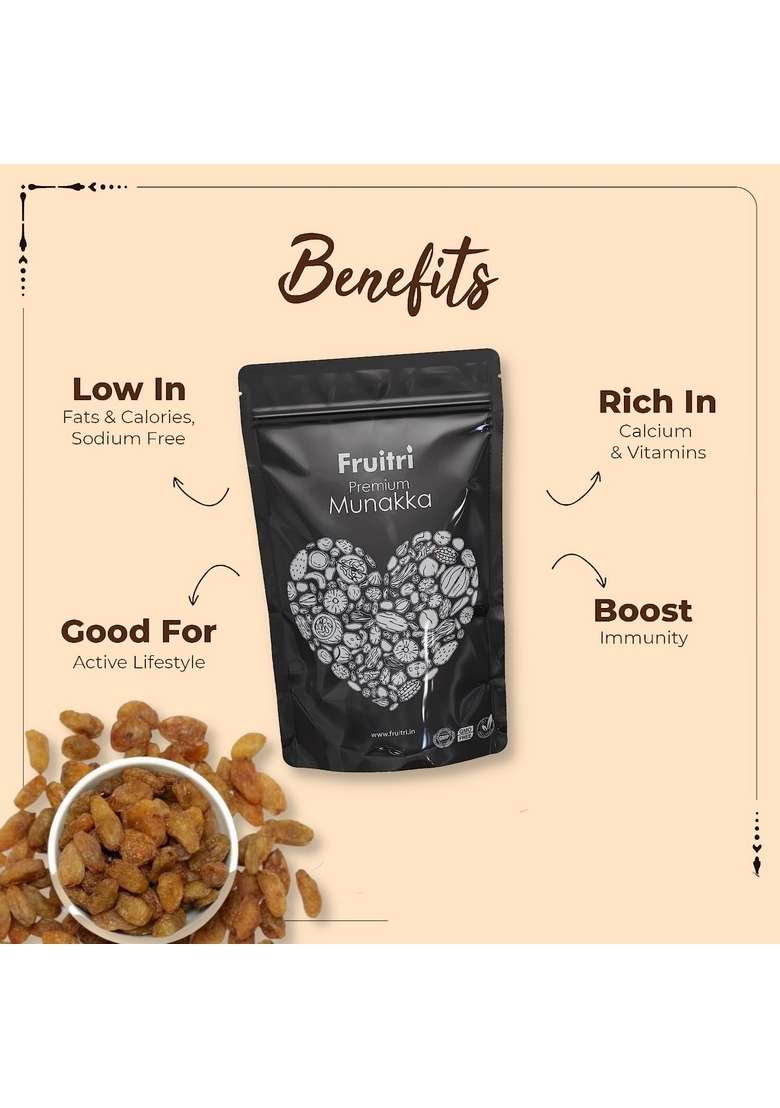 Fruitri Premium Golden Raisin With Seed Large Munakka 1Kg - Indya
