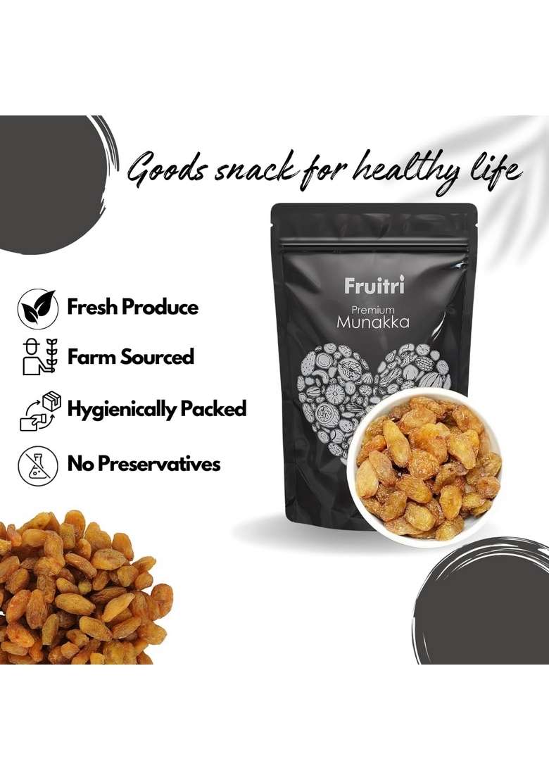 Fruitri Premium Golden Raisin With Seed Large Munakka 1Kg - Indya