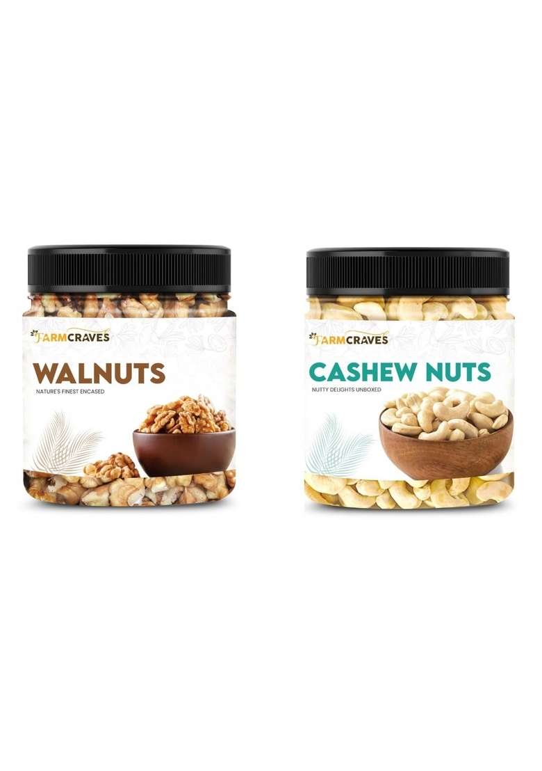 Farmcraves Premium Dry Fruits Combo Pack 1000G | Whole Cashews 500G Walnuts Healthy Fruit Snack - Indya
