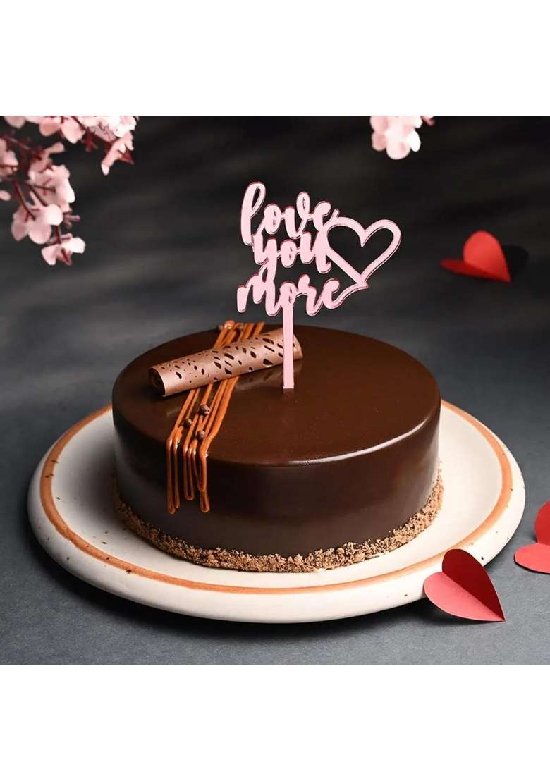 Bakingo 2Kg Delicious Silky Smooth Fresh Chocolate Truffle Cake With Love Topper For Birthday Anniversary Valentine Day Boyfriend Girlfriend Husband Wife Same Delivery - Indya