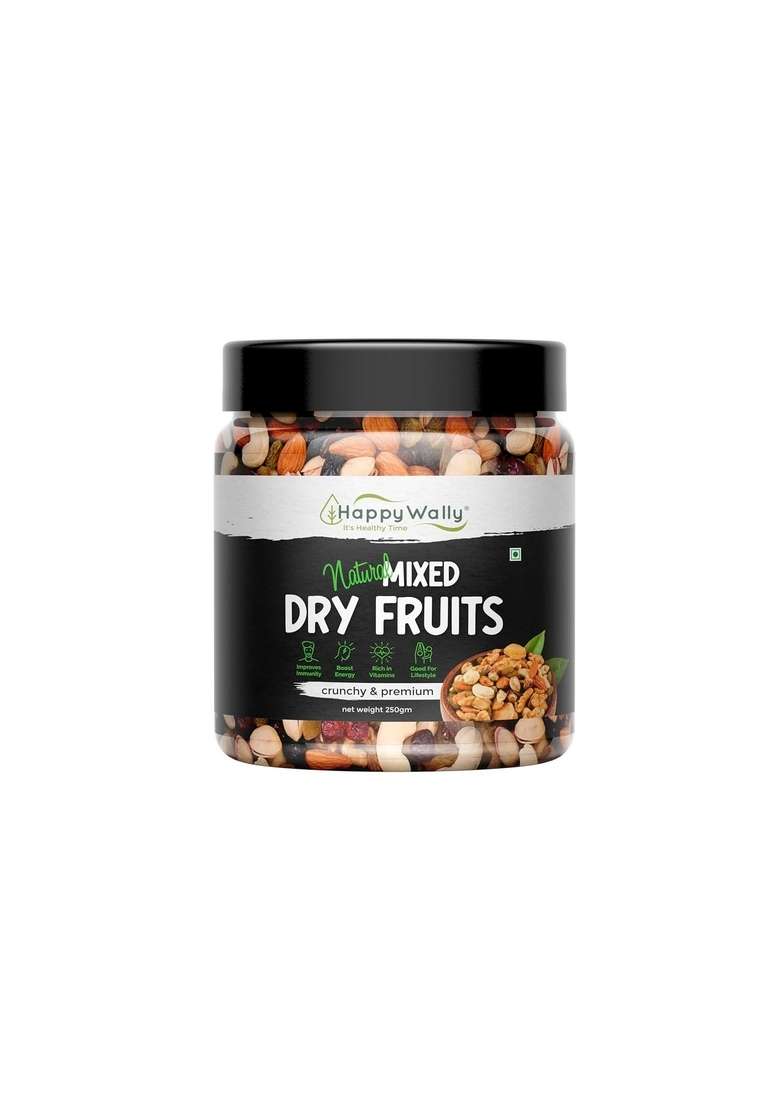 Happywally Healthy Mixed Dry Fruits Dried Almond Cashew Raisins Apricot Black Pineapple Pack Of Jar 250G - Indya