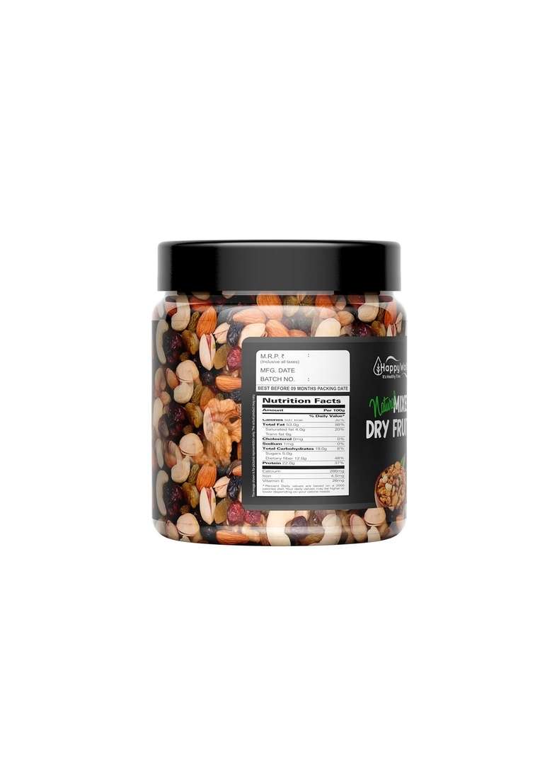 Happywally Healthy Mixed Dry Fruits Dried Almond Cashew Raisins Apricot Black Pineapple Pack Of Jar 250G - Indya