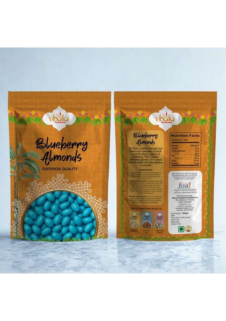 Vbala Blueberry Almonds 300Gm | Taste With Health 100 Natural Pure No Added Preservatives Colors Artificial Flavours Rich In Nutrition Ideal For Snacking Gifting - Indya
