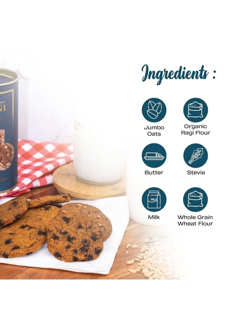Biesca Ragi Oats Cookies Sugar Free With Organic Flour Jumbo Butter And Milk 180G Delicious Digestive Biscuits Premium Handmade No Maida Healthy Snack - Indya