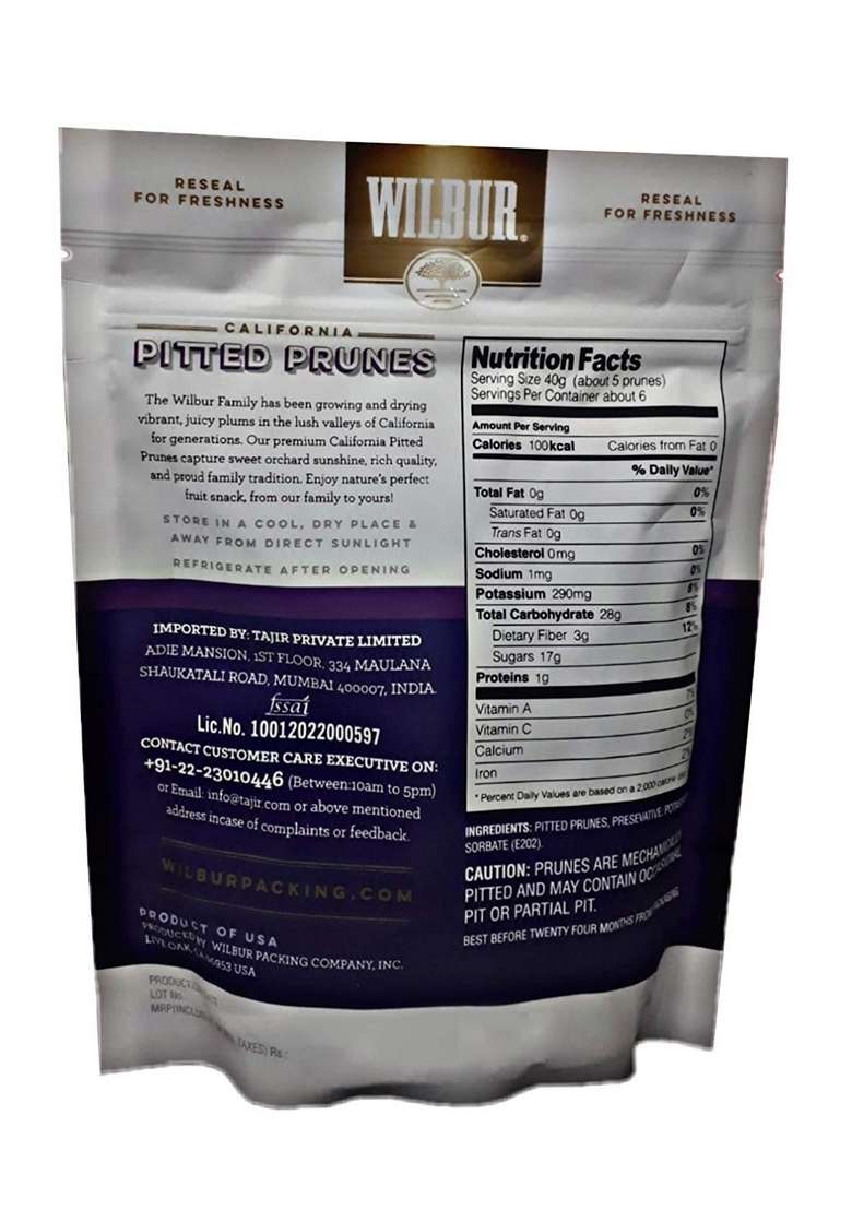 Wilbur California Premium Pitted Prunes 250G Pack Of 2 - Indya