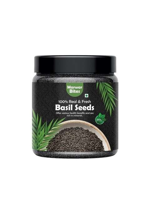 Marwarbites Raw Basil Seeds Sabja | Tukmaria For Weight Management Reduce Body Heat Eating 1Kg