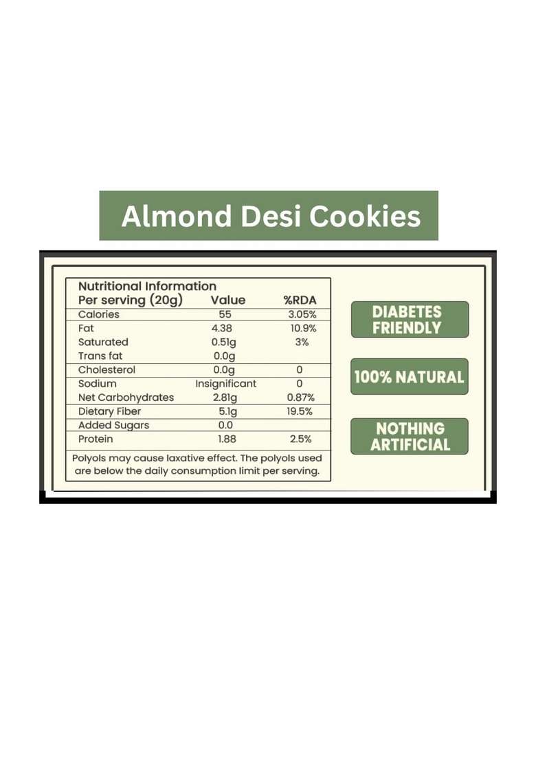 Vistevia Sugar Free Almond Desi Cookies Diabetic And Keto Friendly Made With Almons Ghee Stevia Only No Artificial Ingredients Gluten Delicious To Taste One Box 125G - Indya