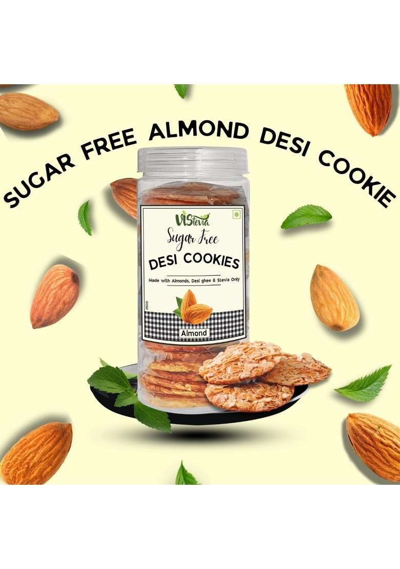 Vistevia Sugar Free Almond Desi Cookies Diabetic And Keto Friendly Made With Almons Ghee Stevia Only No Artificial Ingredients Gluten Delicious To Taste One Box 125G - Indya