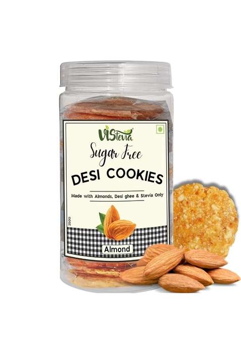 Vistevia Sugar Free Almond Desi Cookies Diabetic And Keto Friendly Made With Almons Ghee Stevia Only No Artificial Ingredients Gluten Delicious To Taste One Box 125G