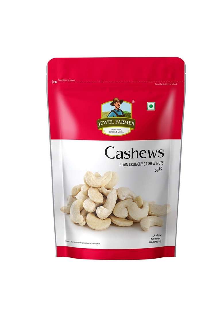 Jewel Farmer Cashew Nuts Plain Crunchy Cashews With Dietary Fiber Low Sugar Vitamin Protein Crispy Kaju In Reasealable Pack 500G - Indya